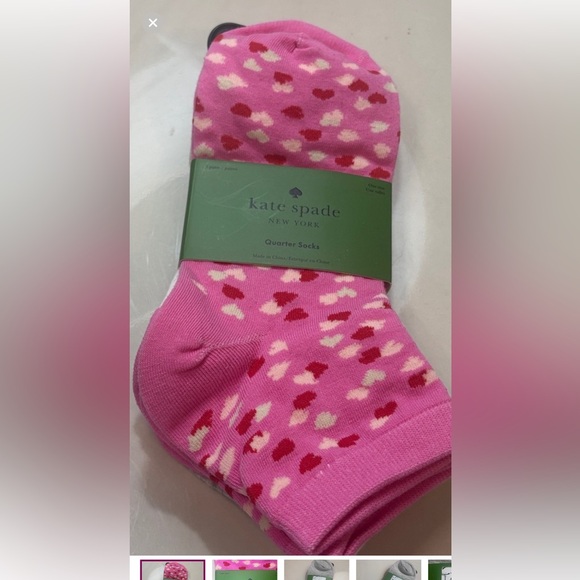 💕Kate Spade 3 Pairs Pink Socks with Heart Design Grey solid, White - Picture 5 of 14